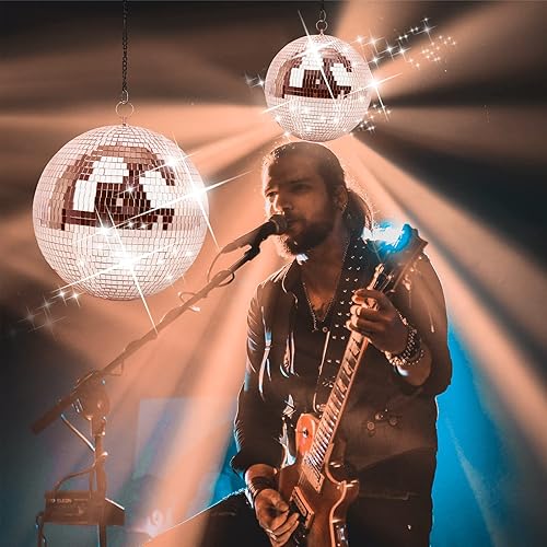 Miniatura 6 de Bola de espejo para discoteca, DJ, club, fiesta, boda, decoración del hogar, bola de discoteca de 12 pulgadas con anillo para colgar, oro rosa