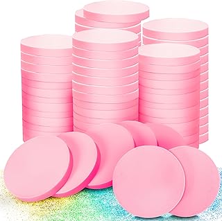 MotBach 60 PCS Pink Round Makeup Sponge, Cosmetic Sponge Round Foam Pad Eye Facial Powder Puff, Beauty Makeup Foundation Powder Blender for Women Lady All Skin Types Wet and Dry Dual Use