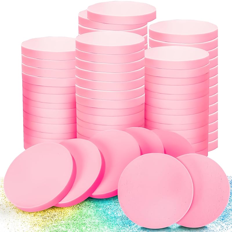 MotBach Esponjas Redondas Rosa para Maquiagem, 55 mm, 60 unidades