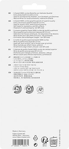 Miniatura 2 de Faber-Castell Juego de 5 tarjetas de blíster de lápices de grafito Jumbo Castell 9000, incluye HB, 2B, 4B, 6B y 8B (119397)