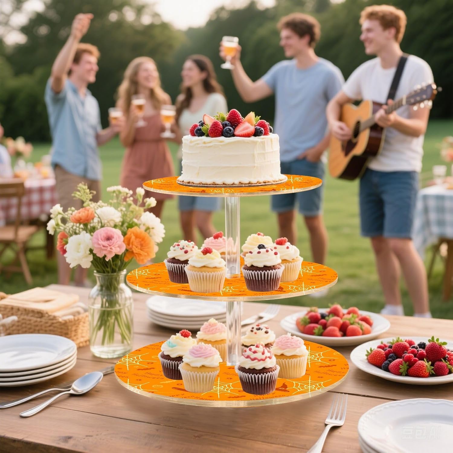 Magic Hat Ghost Halloween 3 Tier Acrylic Cupcake Stand, Cupcake Stand for 34 Cupcakes for Weddings, Christmas,Holidays,Parties,Birthday,Printed Cupcake Tower 23300426