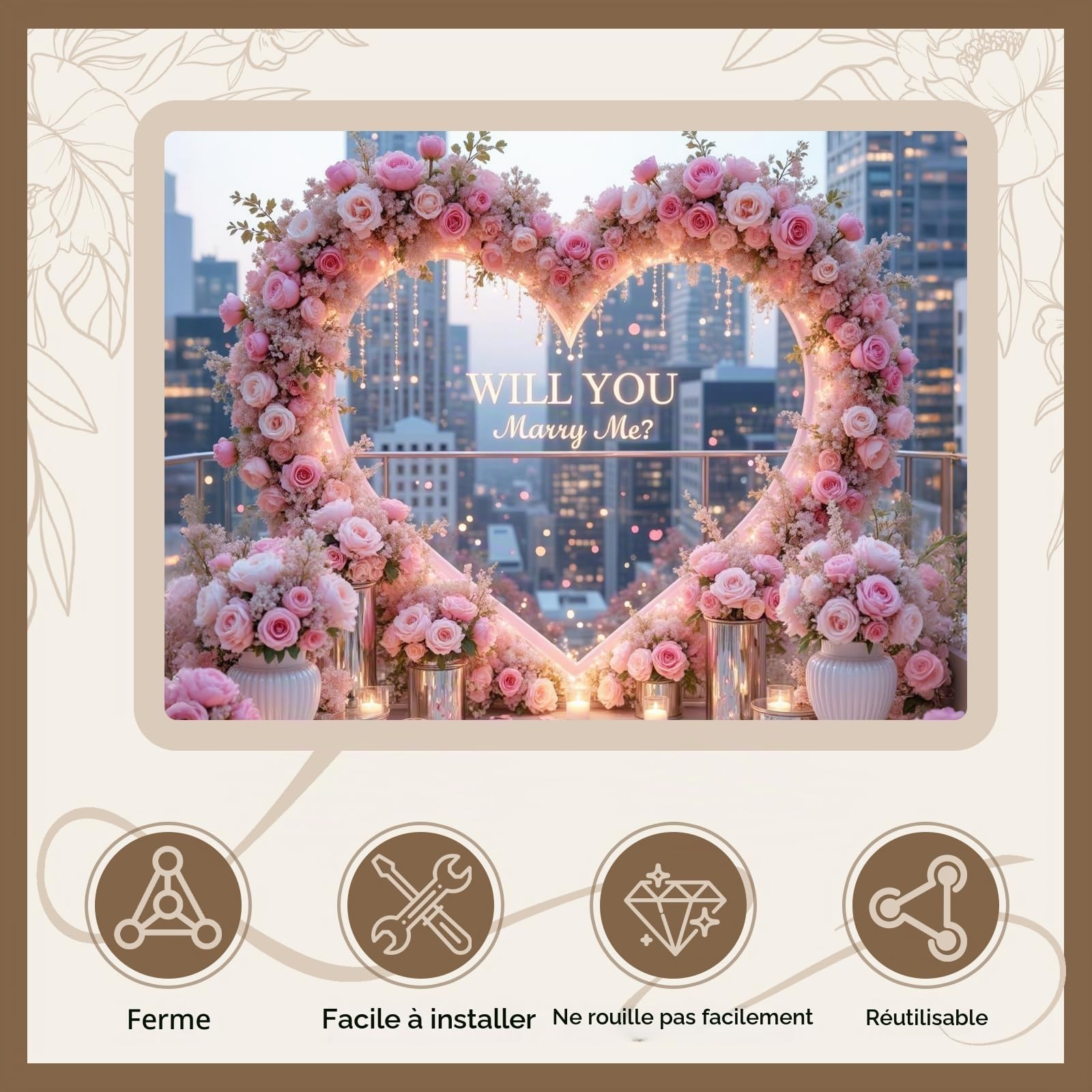 Heart Wedding Arch 2m, Arche Mariage, Support d'arche de Fond en métal doré pour Mariage, Jardin, fête d'anniversaire, fête prénatale, Arche de Ballons Floraux