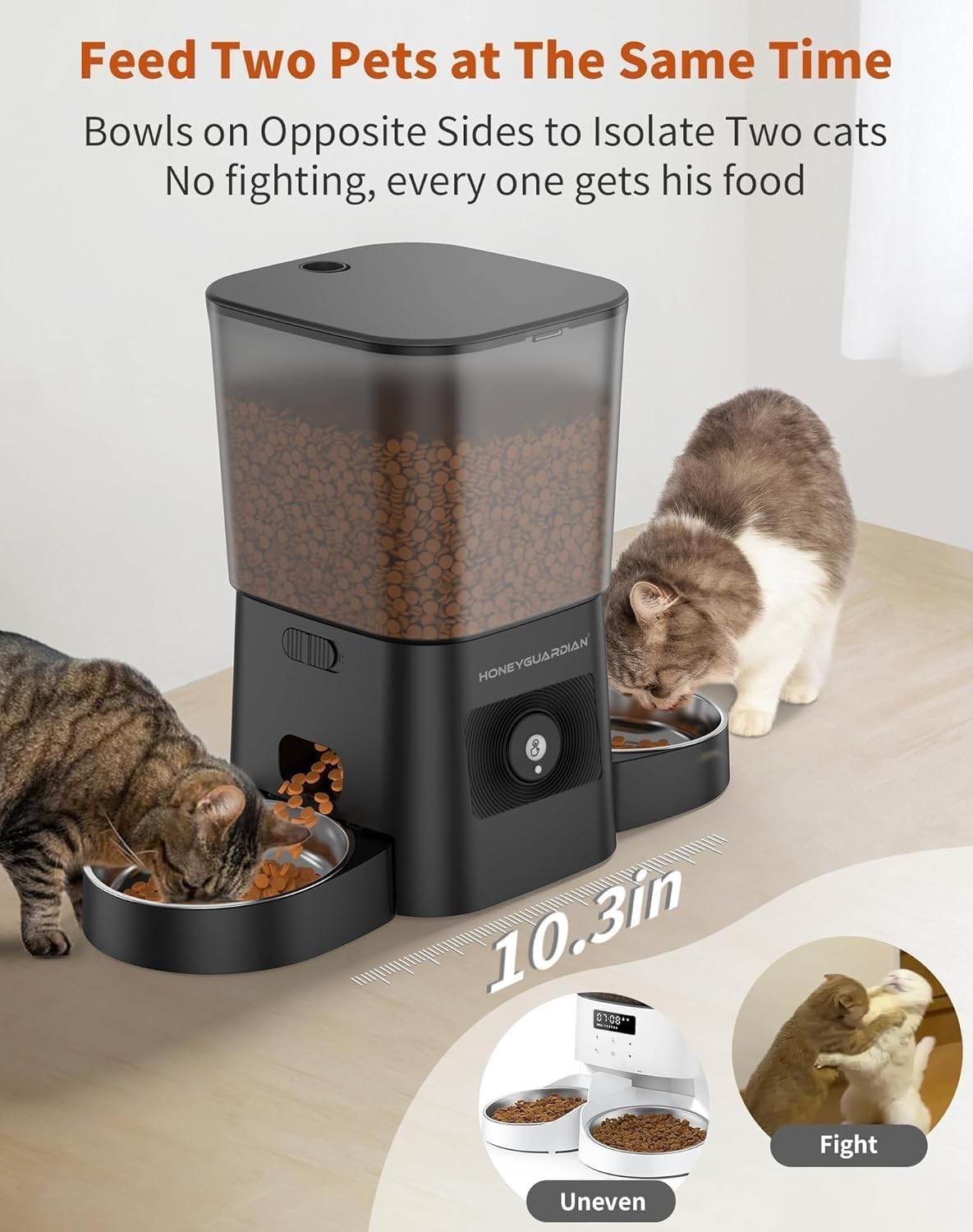 HoneyGuaridan Automatic Cat Feeder, 2.4G WiFi Feeder Cats with APP Control, 3.5L Feeder Dispenser Cat for 2 Cats/Dogs, Motion Detection, Remote Feeding, 1-6 Meals HoneyGuaridan Automatic Cat Feeder, 2.4G WiFi Feeder Cats with APP Control, 3.5L Feeder Dispenser Cat for 2 Cats/Dogs, Motion Detection, Remote Feeding, 1-6 Meals