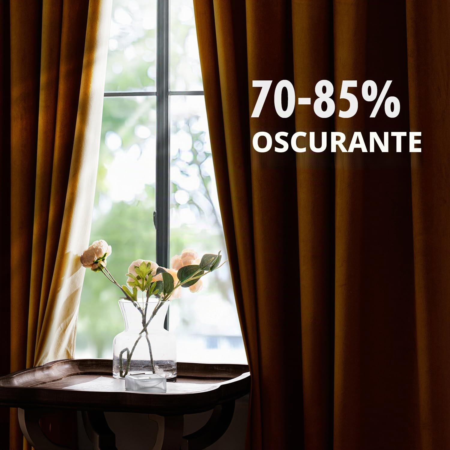 EMEMA Tende a cordoncino semi-oscuranti, isolanti in velluto, 2 pezzi, 140 x 260 cm, tende moderne per soggiorno e camera da letto, tenda spessa in raso termico, giallo senape