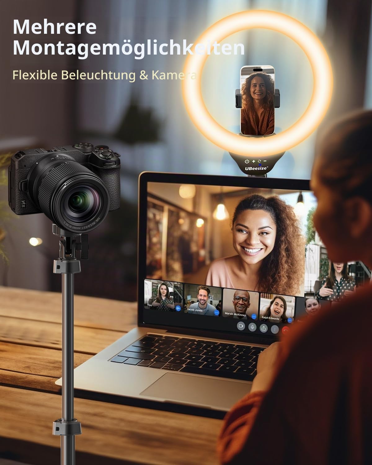UBeesize Ringlicht mit Stativ, 12 Zoll Selfie Ringlicht mit 62 Zoll Stativ Ständer für Videoaufnahmen und Live Stream Berühren Kompatibel Handys, Kameras und Webcams