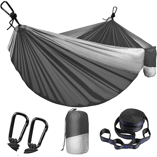 Camping Hammock for Outdoor Double & Single Portable Hammocks with 2 Tree Straps, Lightweight Nylon Parachute Hammocks