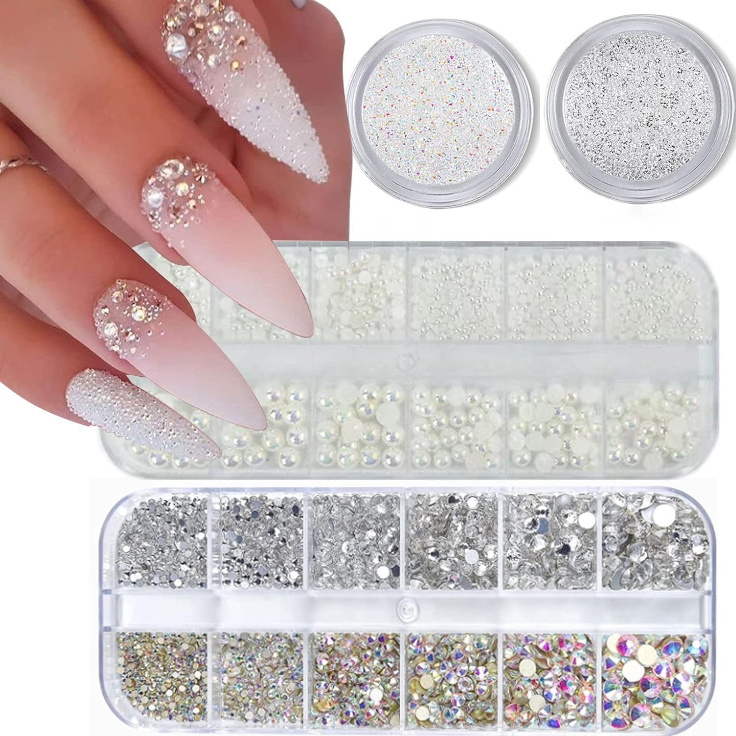 GZMAYUEN 4 Flatback Boxes Perlen Nagelkunst Nagelkunst, Halbjüdinkristallnagel Deco Nagelnagel
