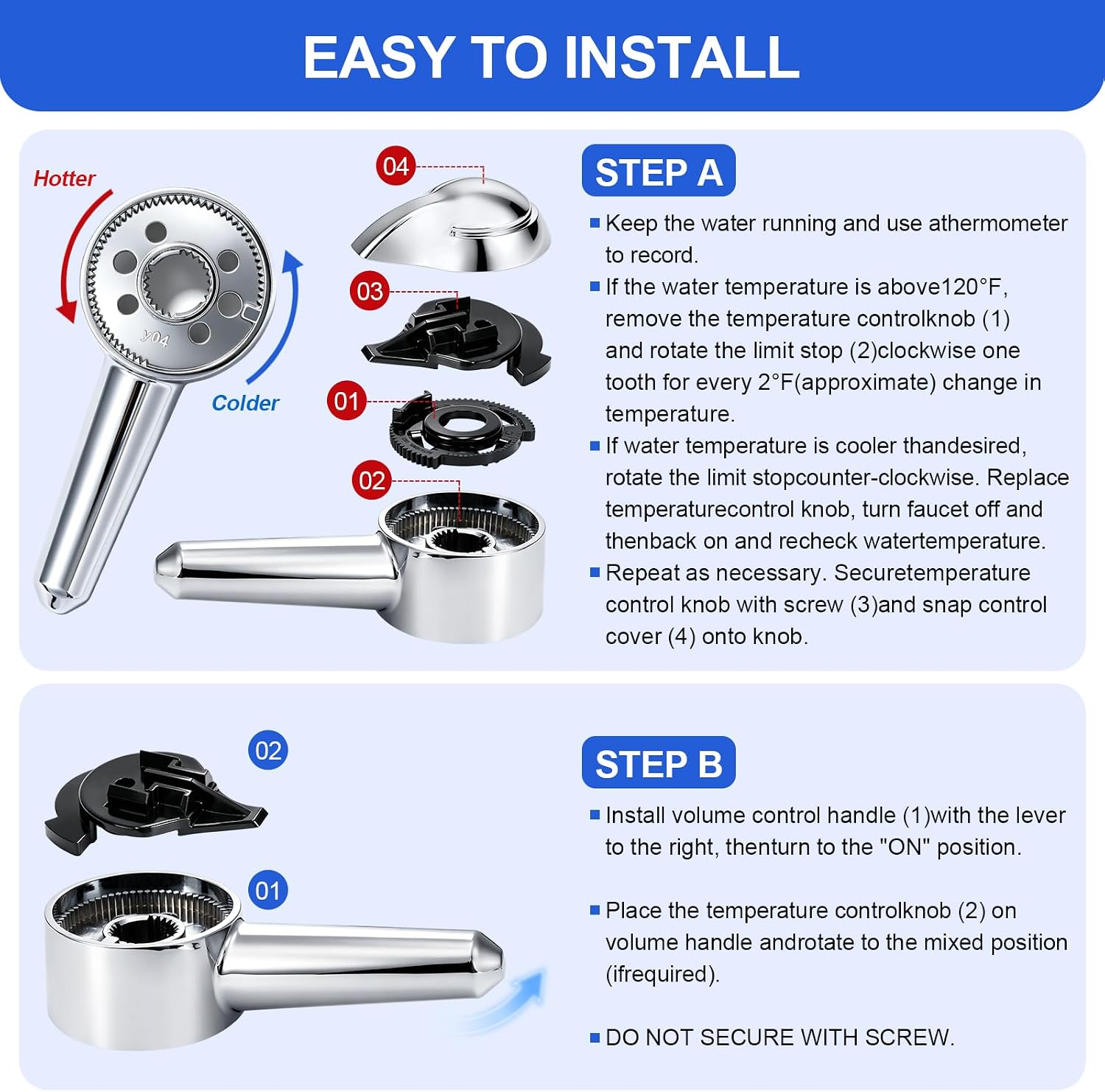 Lever Shower Handle Replacement for 10424, Single Shower Faucet Handle | Compatible with Delta Series 1700 Monitor Tub and Shower Faucets, Easy DIY Repair, Zinc Alloy (1 Pack, Chrome)