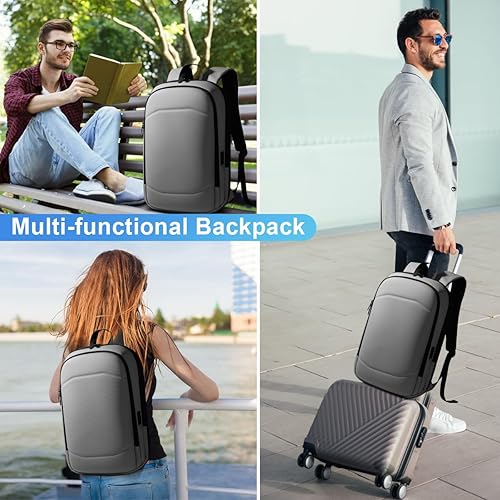 Miniatura 7 de hk Mochila de negocios para hombres de 17 pulgadas, delgada y expandible, impermeable, mochila de viaje para laptop con puerto de cargador USB,