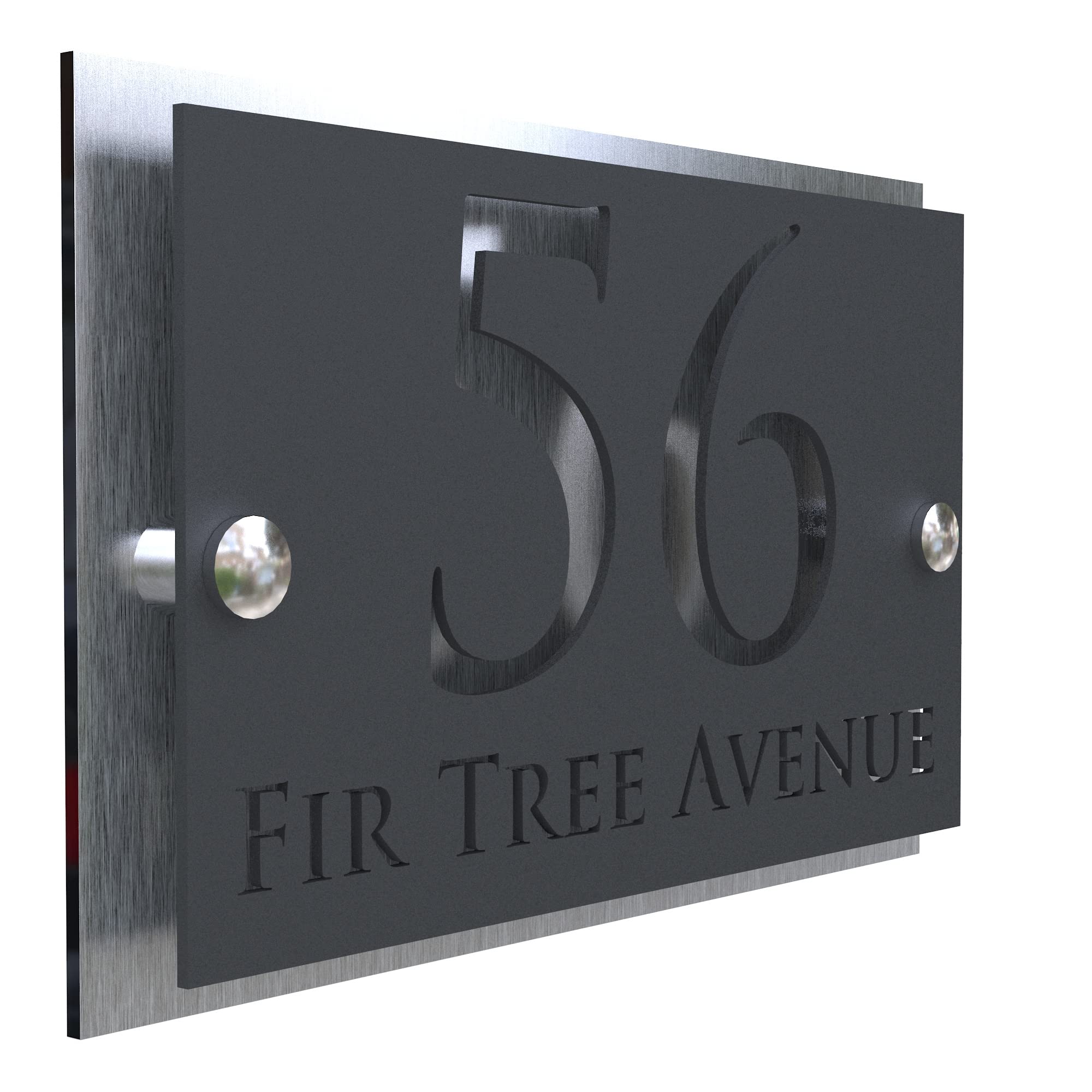 K Smart Sign | Simpatico | Modern laser Cut House Signs 3d effect door number address style sign plaques address numbers | 200mm x 130mm (Brushed Silver & Matt Gray)