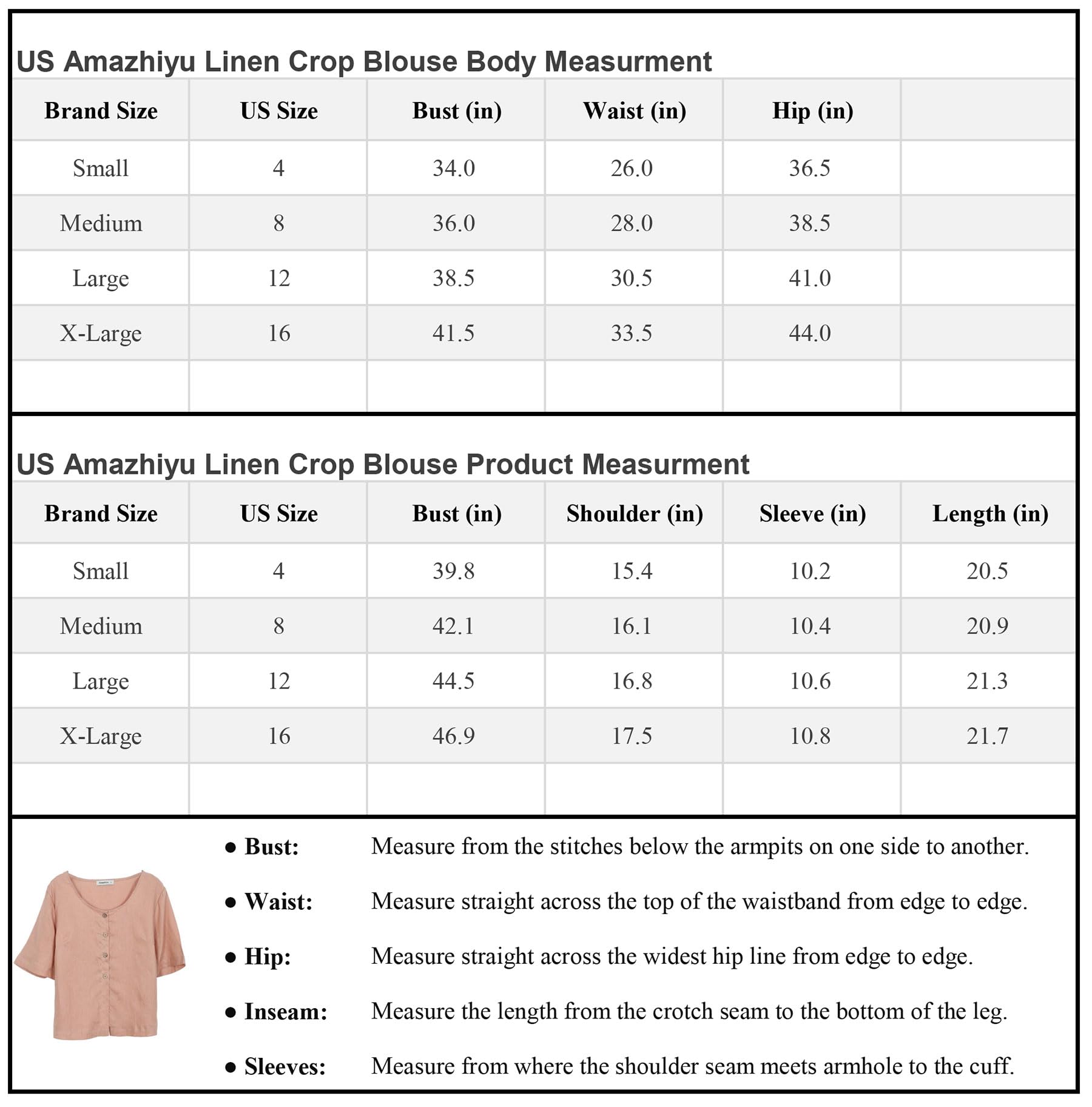 Amazhiyu Camicetta da donna in 100% lino, girocollo, manica corta, abbottonatura