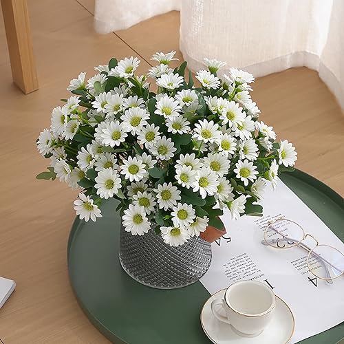 Flower Artificial Decoration Bouquet Daisy Home Outdoors Greenery Uv Resistant Plastic For Outdoor Garden Porch ( White )