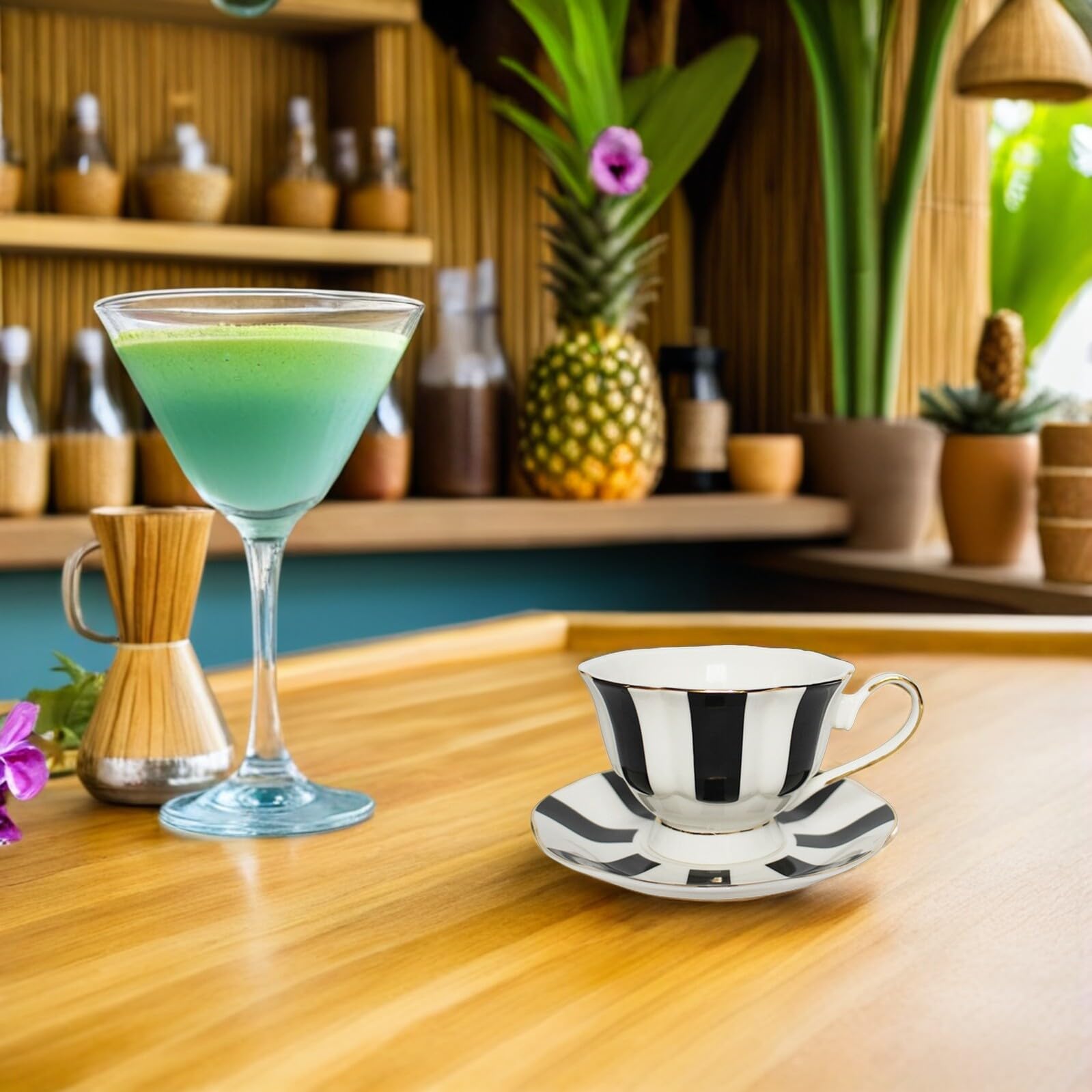 Set Bordi Lisci in Ceramica Tazza da Caffè e Piattino Nero Stile Europeo Design a Pois e Impugnatura Confortevole per Cappuccino e Tè