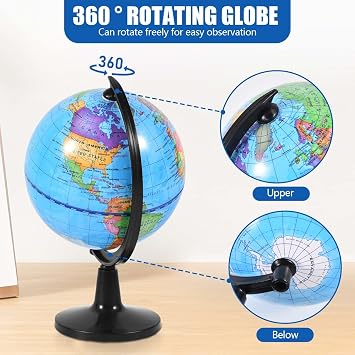 KISEER Rotating World Globe 4 Inch Spinning Earth Globe with Stand for Kids Learning Geography Classroom Education or Office Home Decorations
