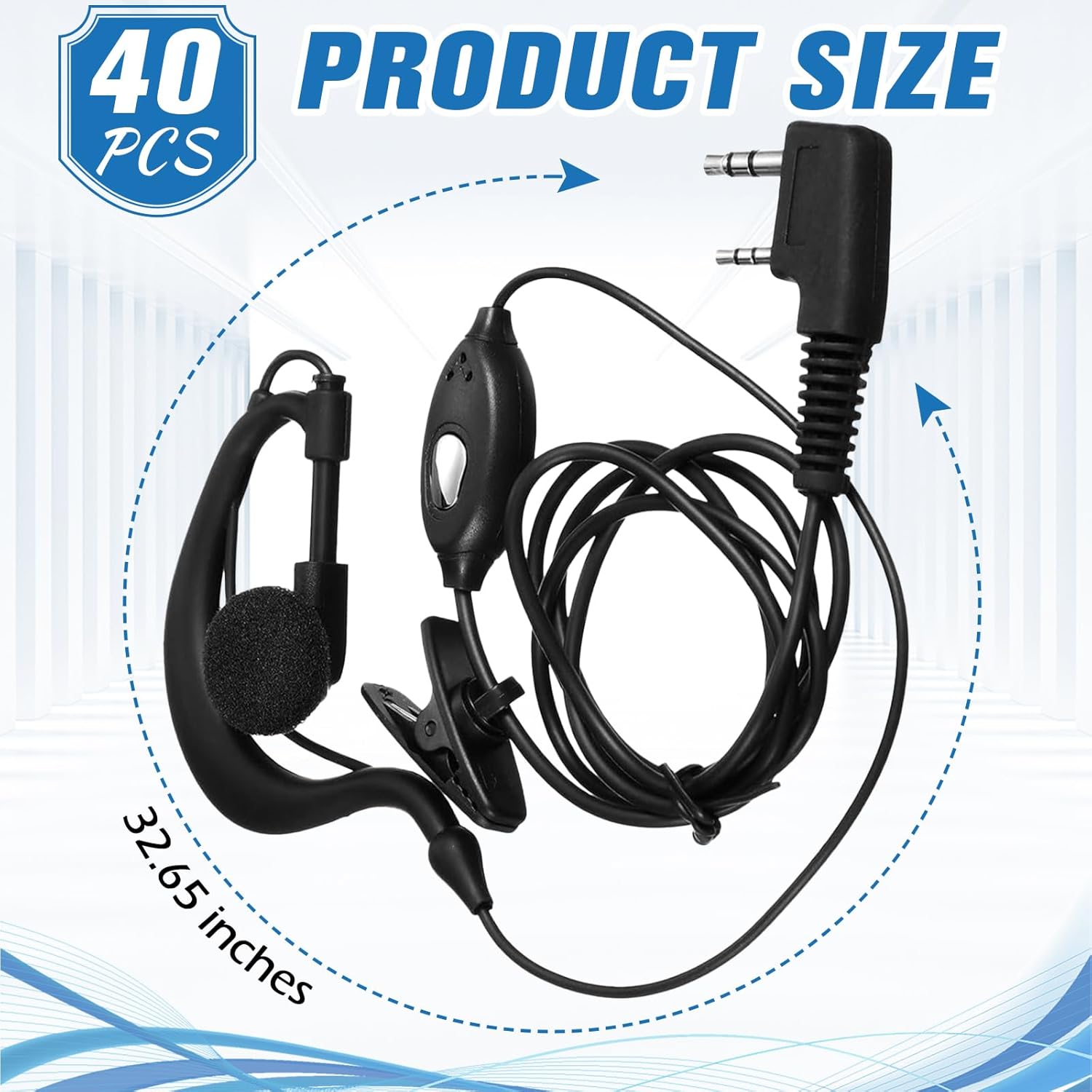 40 Pairs Walkie Talkie Earpiece with Mic 2 Pin Two Way Radio Ear Piece Microphone Earbud Bulk Single Wire Earhook Headset Compatible with Baofeng UV-5R BF-888S Arcshell Retevis H-777 RT21 RT22