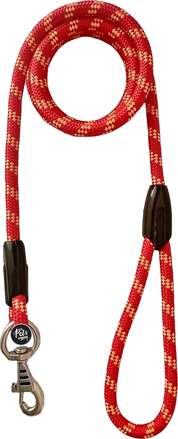 The Pets Company Rope Training Leash for Medium Breed Dogs with Strong Hook, Long Leash for Medium Dogs, Red 12 mm, 6 Feet