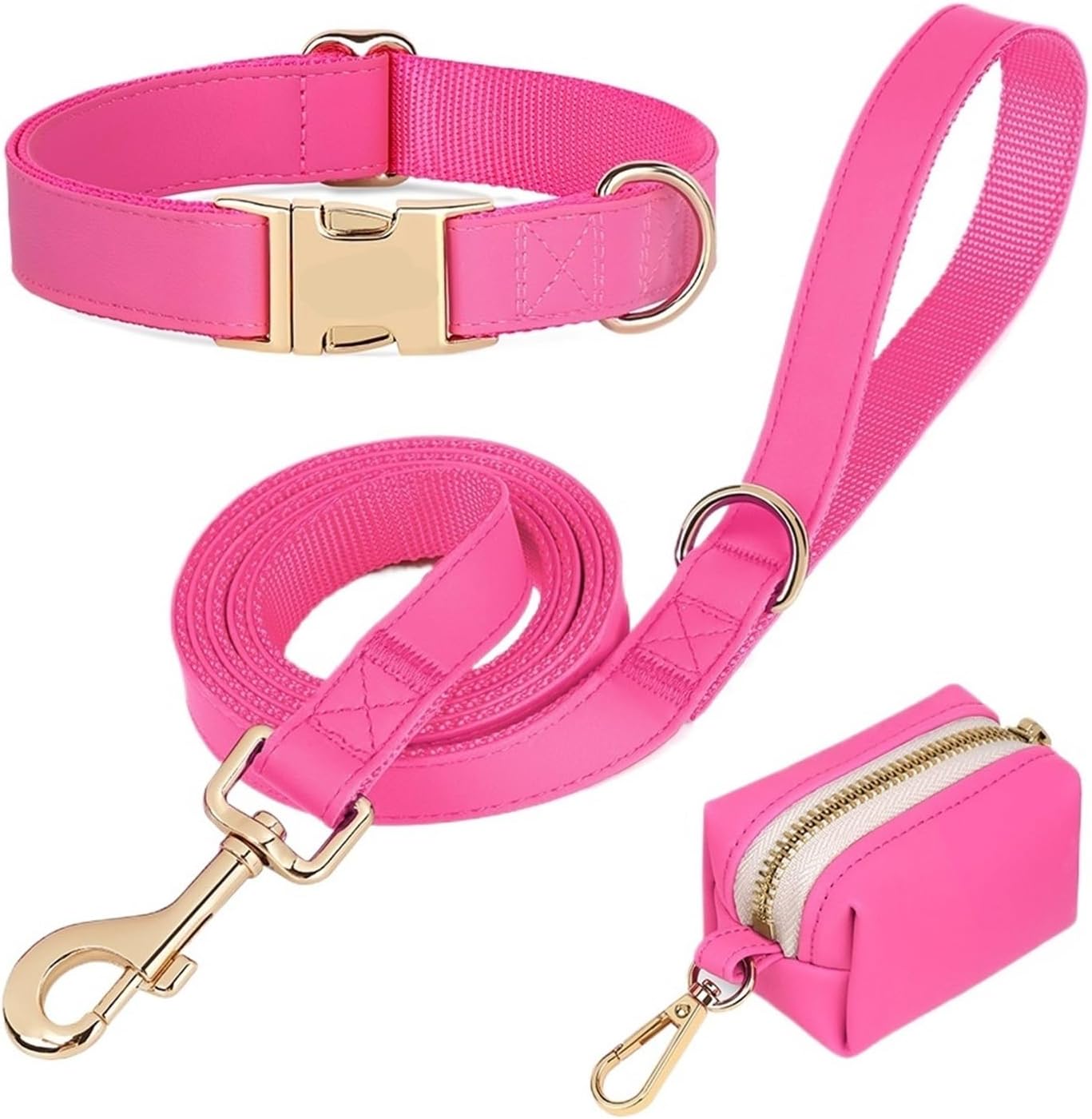Dog Collar Leash Bag Collars Pet Necklace(Pink,M)