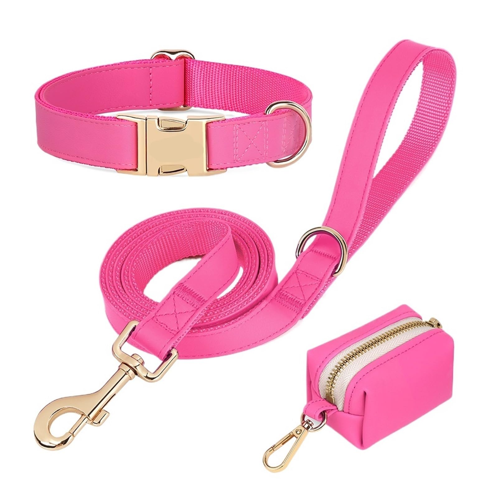 Collier pour chien rose avec laisse et sac assortis | Taille S