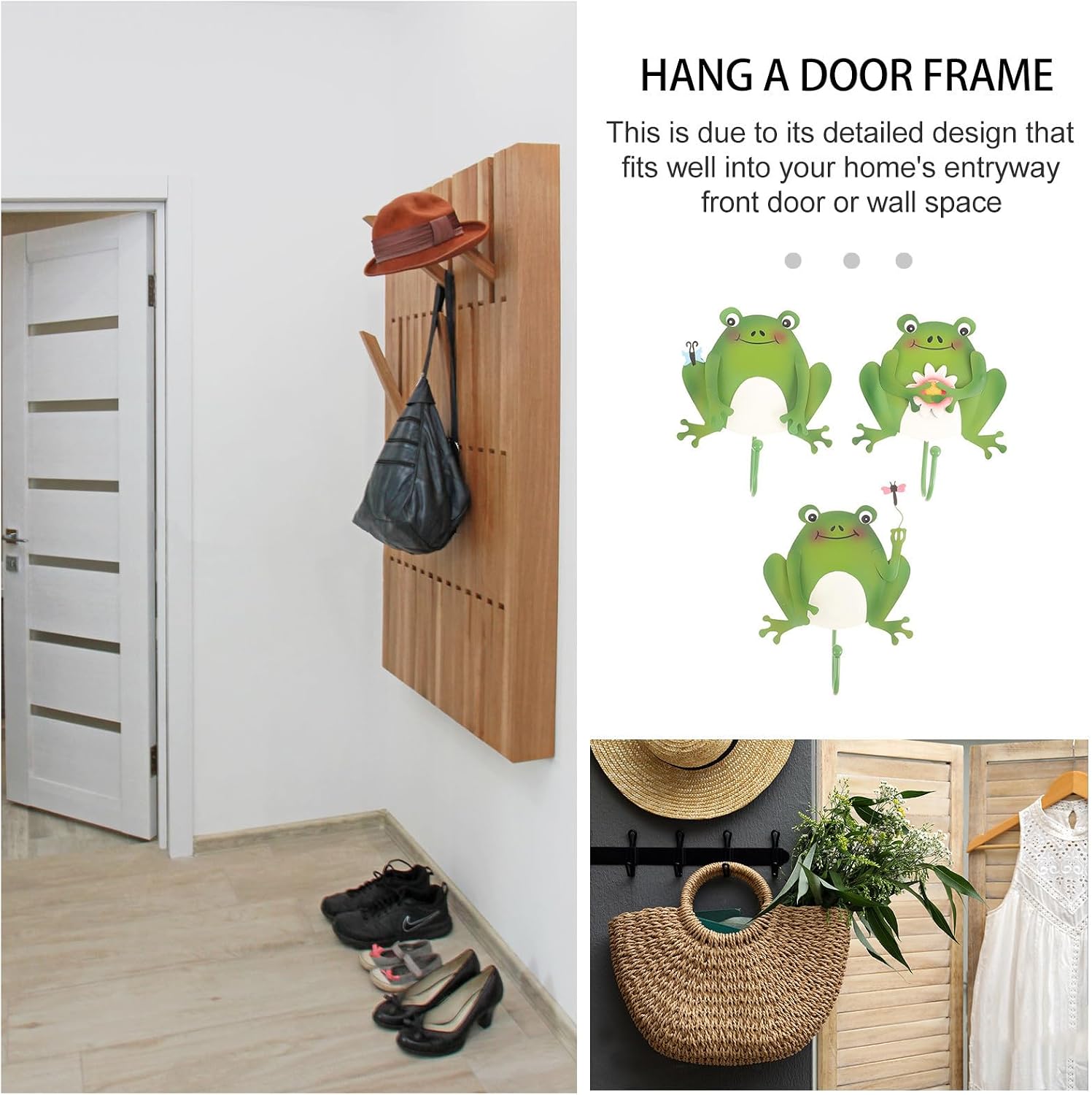 3pcs Green Frog Shaped Wall Hook for Keys, Towels, Door Back