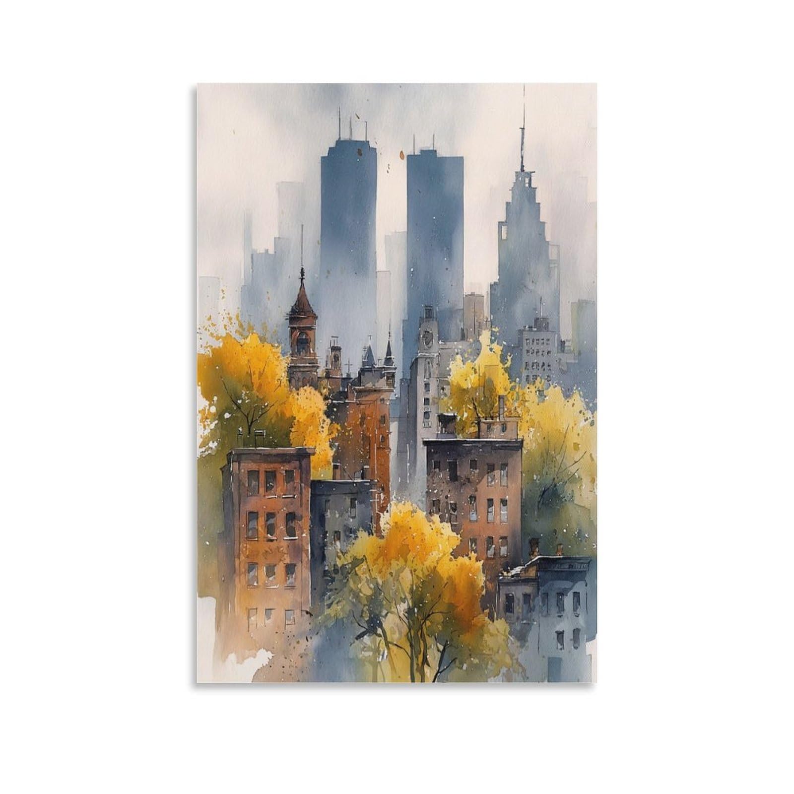LCYNNH Toronto Watercolor Painting 20x30inch(50x75cm) Vintage Travel Poster Watercolor Canvas Art