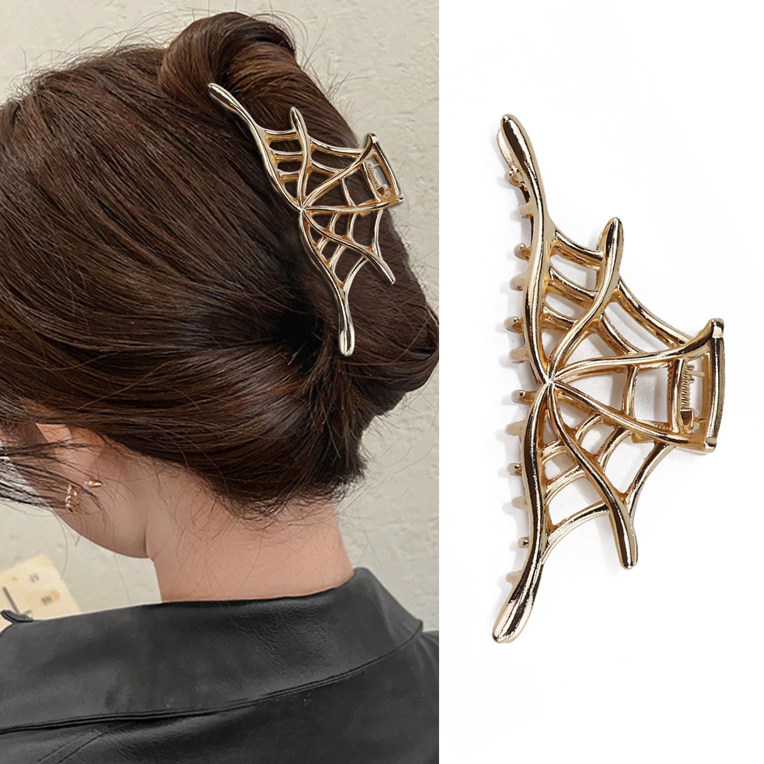 Spider Web Metal Hair Claw Clip, 1Pc Gold Punk & Y2K-Style Hair Accessory for Thin Hair Decorations