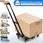 500 LBS Pliable Dolly Cart, Dolly pliable avec 6 360° Roues rotatives et 2 Ropes, Camion à main pliant, Léger et pratique,Platform Cart for Bagage,Maison,Voyage,Déplacement,Bureau