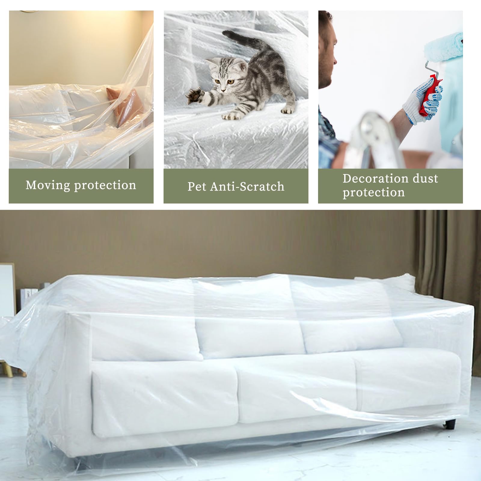 Lot de 2 housses de rangement pour canapé imperméables et anti-poussière protection transparente pour canapé 3 x 4 m protection de meubles pour la protection mobile et le stockage à long terme