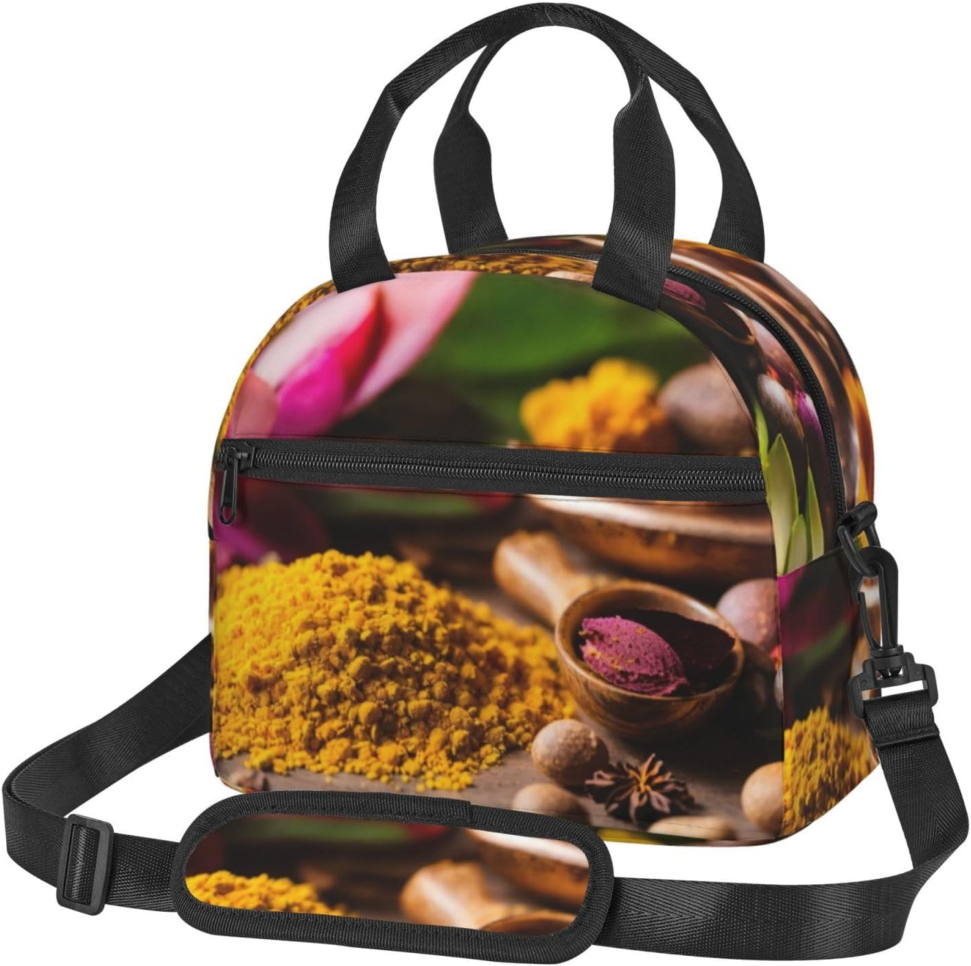 condiments Spices Print Reusable Lunch Bag Insulated Lunch Boxes for Office Work Picnic Tote Bag Adjustable