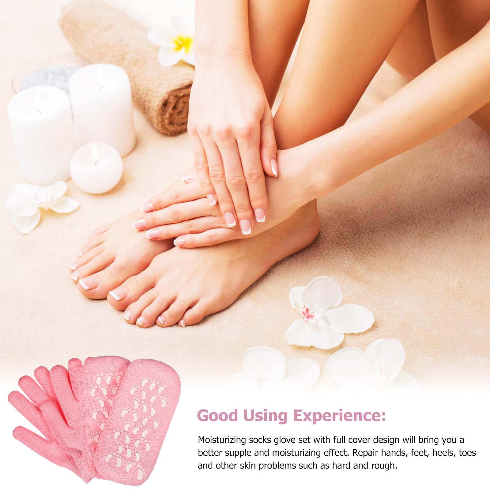 2 Juegos Calcetines Hidratantes de Spa y Guantes Hidratantes de Algodón Rosa, de Calcetines de Guantes, Liberación Continua de Aceite Mineral, Cobertura Completa, para Invierno