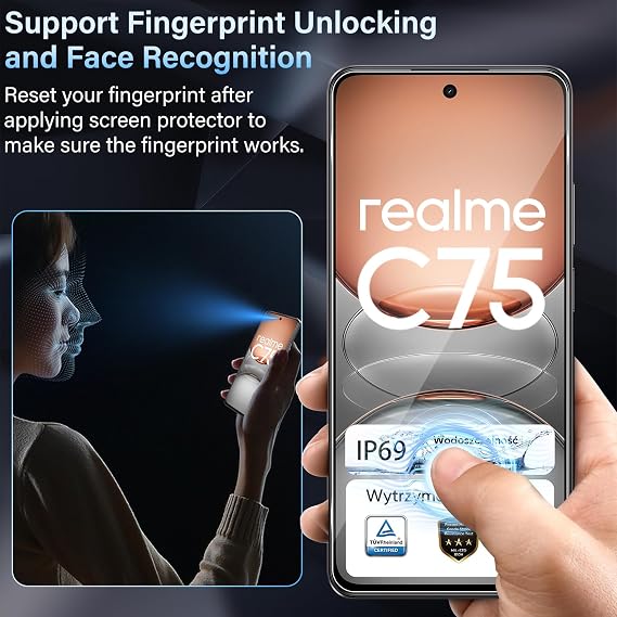 Screen Protector for Realme C75 4G for Tempered Glass with Camera Protection | 0.33 mm ultra-clear protective glass film, 9H hardness screen protector, anti-scratch tempered glass film [3 + 3 pieces]