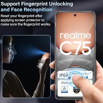 Screen Protector for Realme C75 4G for Tempered Glass with Camera Protection | 0.33 mm ultra-clear protective glass film, 9H hardness screen protector, anti-scratch tempered glass film [3 + 3 pieces]