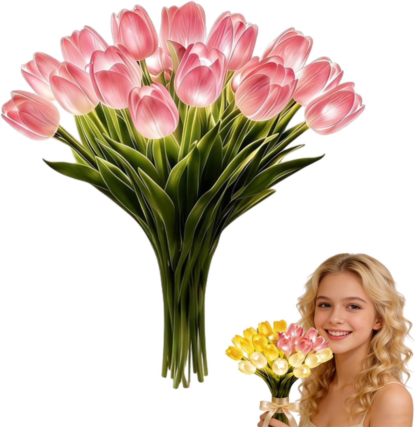 Tulip Light, Radiant Romantic Tulip Light, Twinkling Tree Tulips, LED Artificial Flowers Ambient Night Lamp, Gentle Lighting, for Bedroom Bedside Decor, with Vase (Mixed with Vase)