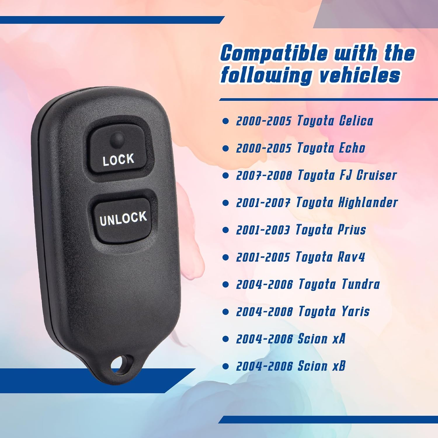 Key Fob Keyless Entry Remote Compatible with Toyota Tundra丨 Highlander丨 Rav4丨 FJ Cruiser丨 Celica丨 Echo丨 Prius丨 Yaris丨Scion xA xB Key Replacement HYQ12BBX 12BAN/1512Y- 3 Buttons, 2-Pack