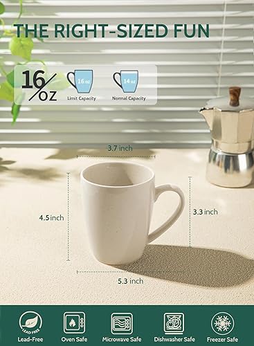 Vista 32 de Sweese. Conjunto de 6 tazas de café de porcelana, 16 onzas, Blanco