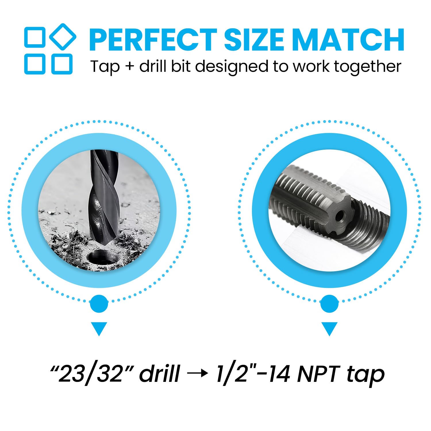 1/2"-14 NPT Carbon Steel Pipe Tap & 23/32" HSS Drill Bit Set – Heavy-Duty Threading Tool for Plumbing & Bolt Extraction