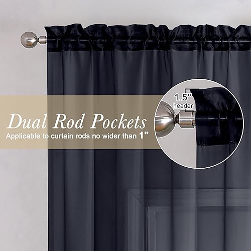 Miniatura 2 de Cortinas traslúcidas negras de 36 pulgadas para cocina, juego de 2 piezas, doble bolsillo para barra, cortina pequeña para dormitorio, elegante sala