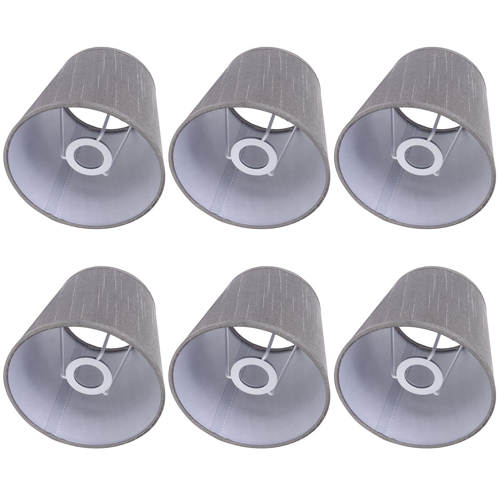 6 Pièces Gris Tissu Tambour Abat-jour Style Moderne Tissu Art Lustre Abat-jour pour E14 Vis Mur Lampe de Chevet