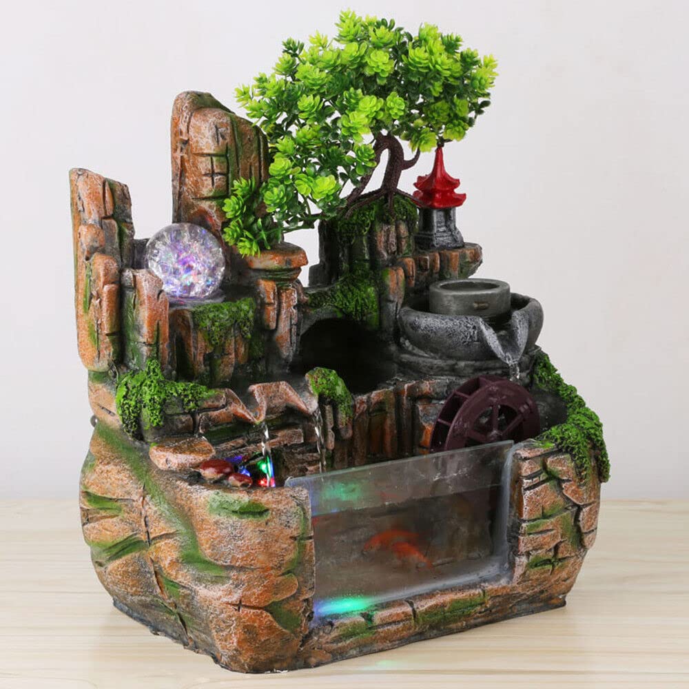 Fuente de la habitación Fuente de mesa agua característica Springfontein con luces zerstäubung LED mesa sala agua fuente escritorio cascada verde planta decoración mesa