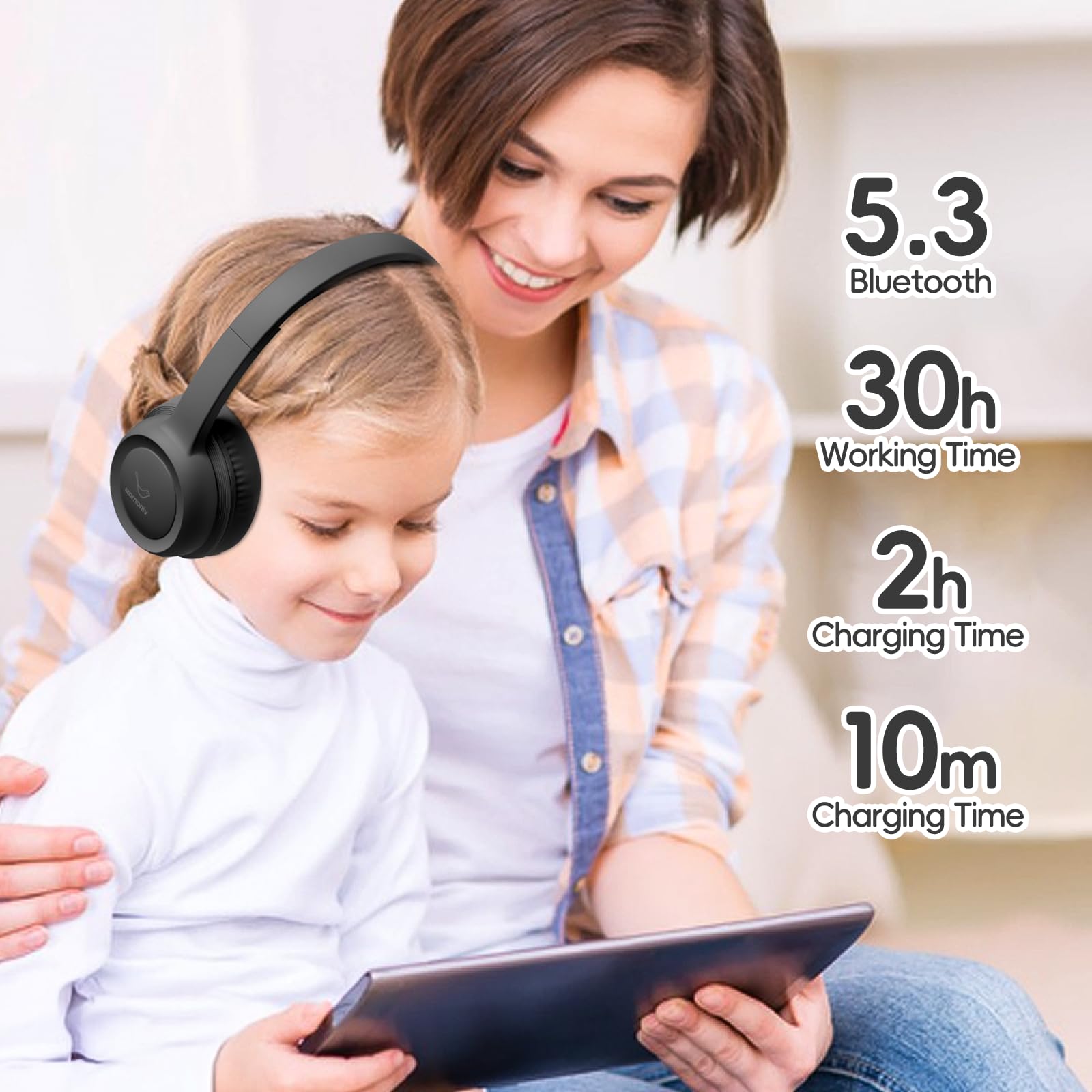 Auriculares Bluetooth para niños, auriculares inalámbricos para niños con limitador de volumen de 85 dB, auriculares inalámbricos para niños de 23 horas de reproducción, auriculares sobre la oreja