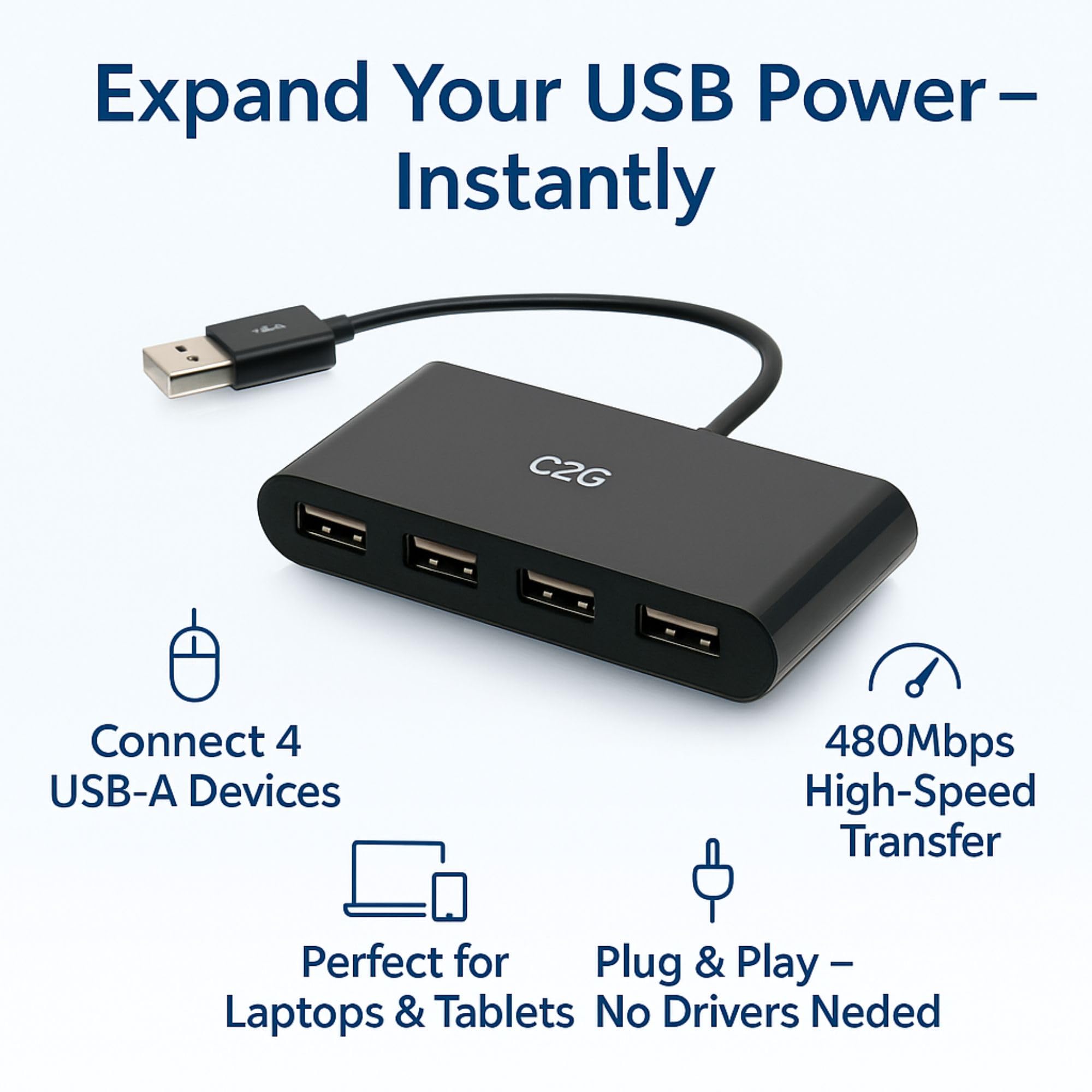 Amazon.com: C2G 4-Port USB-A 3.0 Hub - SuperSpeed USB 5Gbps, Black