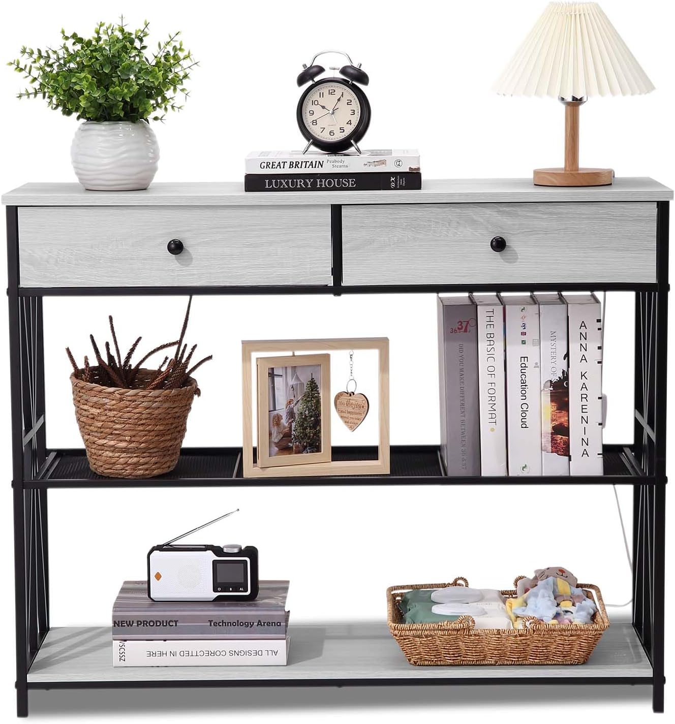 Console Table with 2 Drawers, Industrial Entryway Table