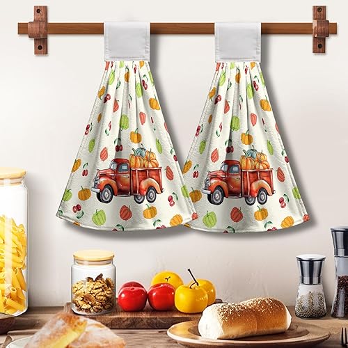 Miniatura 7 de Pumpink - Juego de 2 toallas de cocina colgantes para otoño, toallas de mano decorativas, suaves, absorbentes, ligeras, de poliéster, para baño,