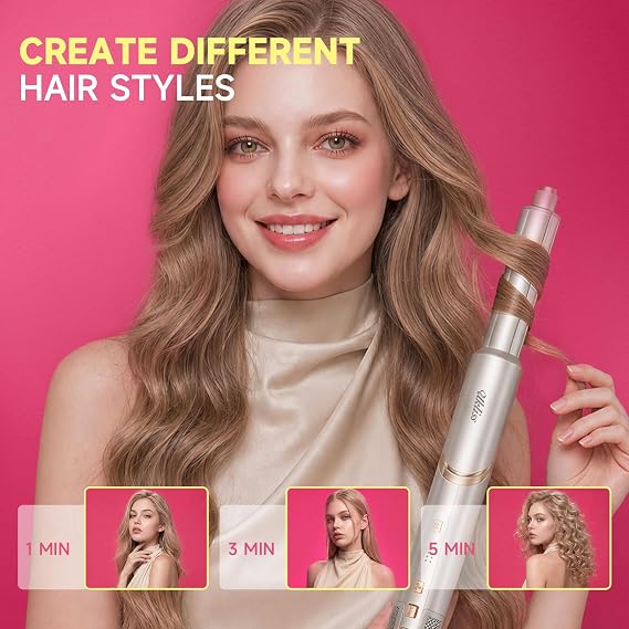 Ukliss 8 in 1 Hair Dryer Brush & Multi Hot Air StylerFoldable 110,000 RPM Blow Dryer Brush Tool Set with Diffuser Auto-Wrap Curler for Fast Drying Curling Straightening Hair Daily Styling