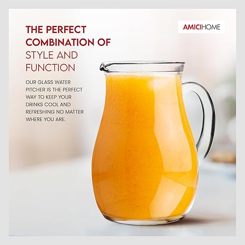 Miniatura 2 de Amici Home Roxy - Jarra de agua de vidrio con asa y boquilla, jarra redonda con labio de hielo, ideal para té helado, sangría, limonada, jugo,