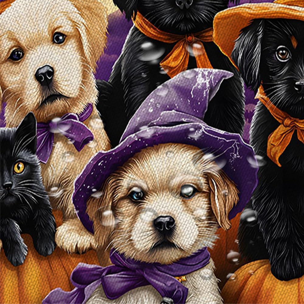 Halloween Shower Curtain Cute Dogs and Cats with Witch Hats Horror Pumpkins Full Moon Spooky Bat Gothic Animals Bath Curtain Fabric Bathroom Accessories Decor with Hooks 90W x70L