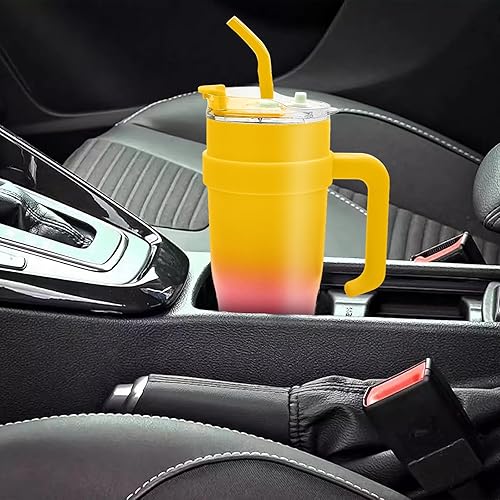 Miniatura 7 de Vaso de 30 onzas con asa, acero inoxidable de doble pared aislada al vacío, taza de viaje con dos tapas a prueba de fugas y pajita, taza de café de