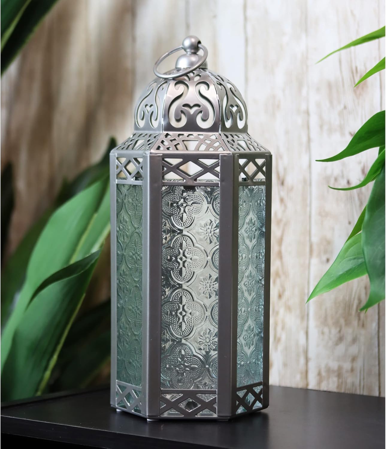 Vela Lanterns Silver Moroccan Decorative Candle Lantern Holder for Ramadan, Clear Glass, Medium : Home & Kitchen