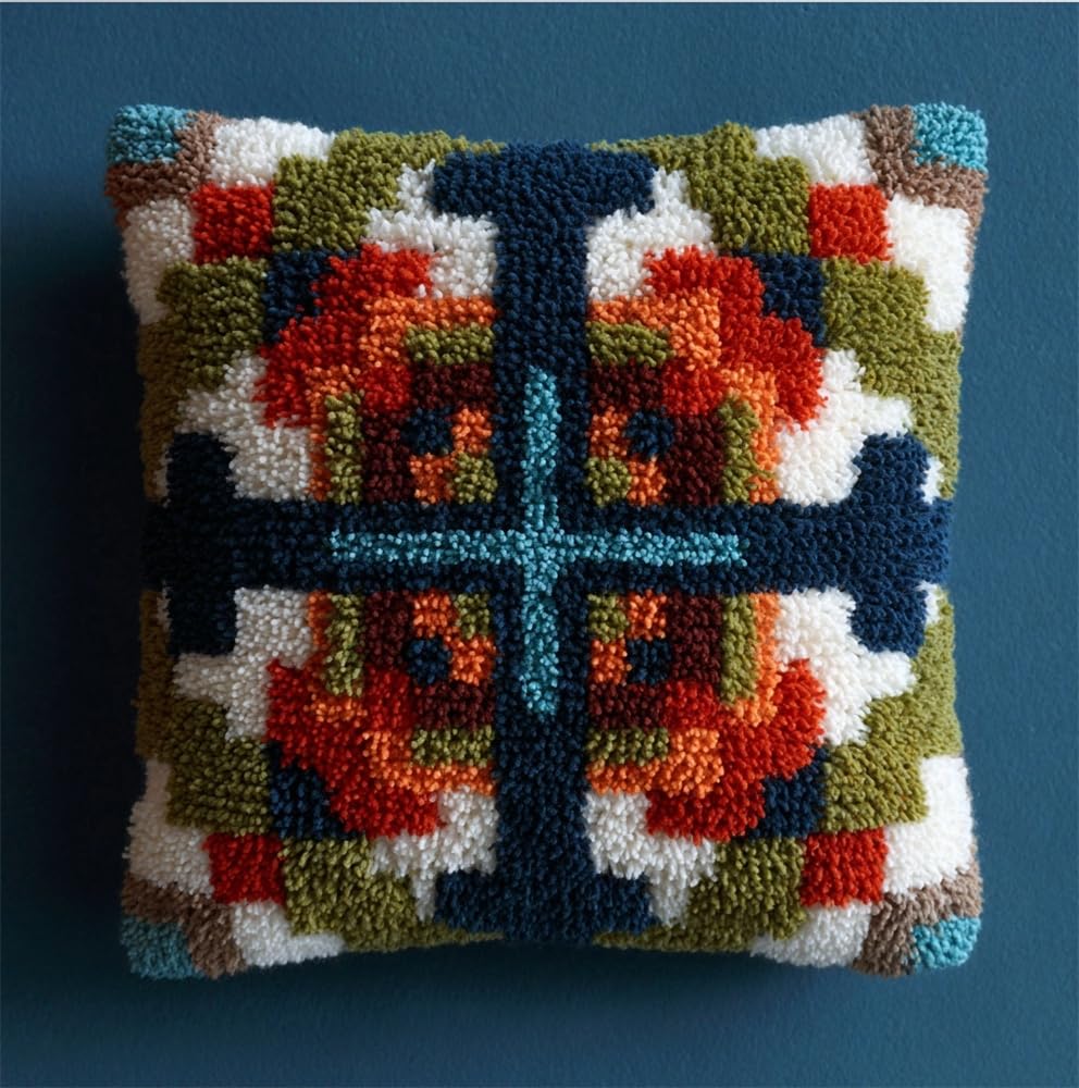 kitphoenix Latch Hook Kits Make Your Own Cushion,Classic Pattern 17X17Inch Pre-Printed Canvas Crochet Pillow Case Latch Hook Cushion Cover Hobby & Crafts
