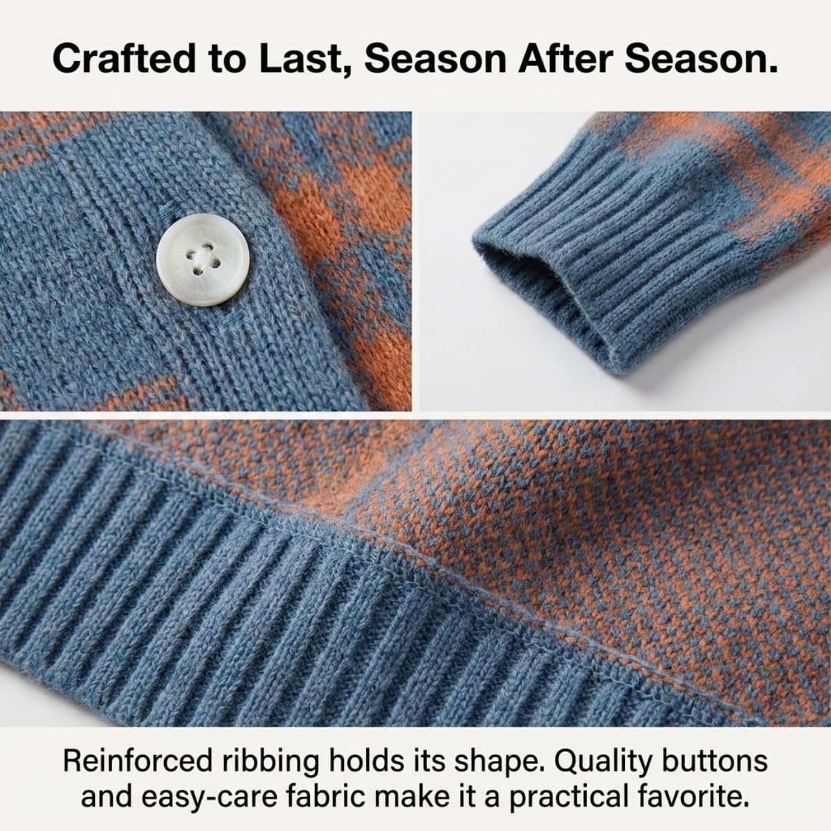 Women's Plaid Cardigan Sweater Cotton Button Up Knit Top Casual Checkered Print Cropped Shirt Collar Winter Soft