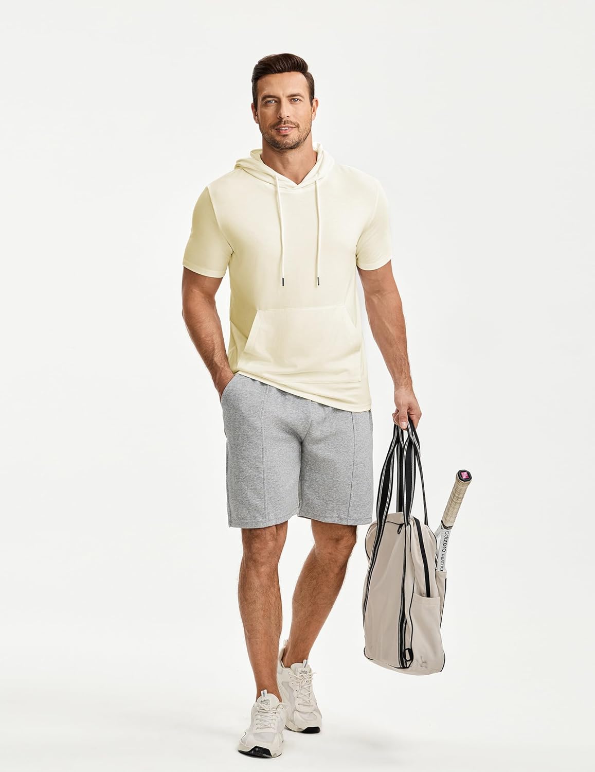 JMIERR Mens Short Sleeve Hoodie Cotton Hooded T-shirts Lightweight Solid Sweatshirts with Pocket - Image 8